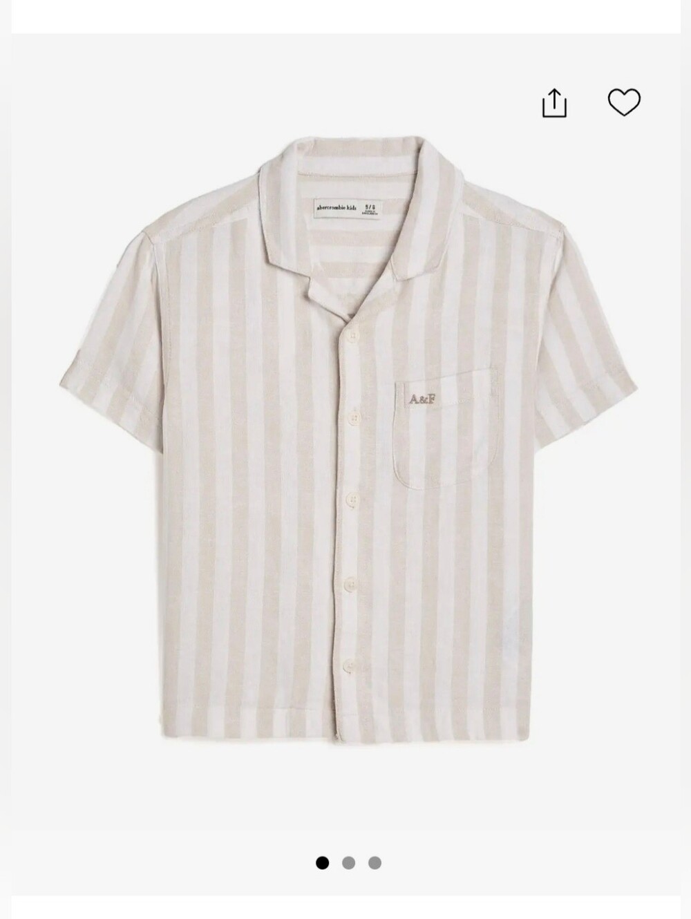 Abercrombie Kids Linen Blend Camp Shirt Beige and White Striped Youth Size 13/14